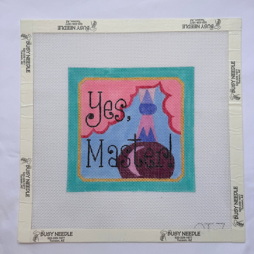 Yes Master Genie Bottle Hand Painted Needlepoint Canvas Fantasy Vintage